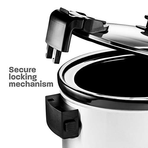 Magic Mill 8.5 Quart Slow Cooker, Extra Large Programmable Crock Pot with Digital Adjustable 20 Hour Timer, 3 Cooking Settings, With Professinally Secure Locking Lid for Easy Transport, Brushed Stainless Steel, With Intelligent Lid Lock