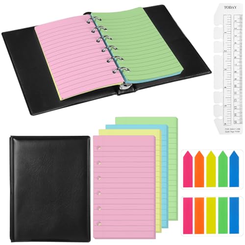 Feifeiya Mini 6 Ring Binder with 100 Lined Paper, Refillable Set, Colorful