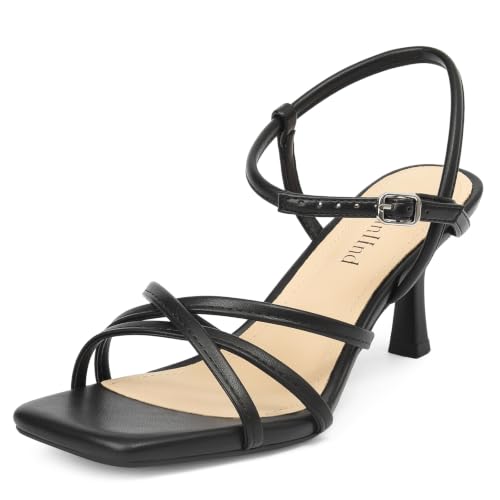 Image of AIUNIIND Kitten Heels for Women, Strappy Square Open Toe Sandals 2.5 inch