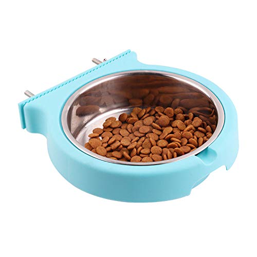 Crate Dog Cat Bowls, Removable Stainless Steel Hanging Pet Cage Bowls for Kennel, Crate Food Water Feeder Bowls with Bolt Holder for Cat, Puppy, Rabbite Birds and Other Small Animals (Small, Blue)