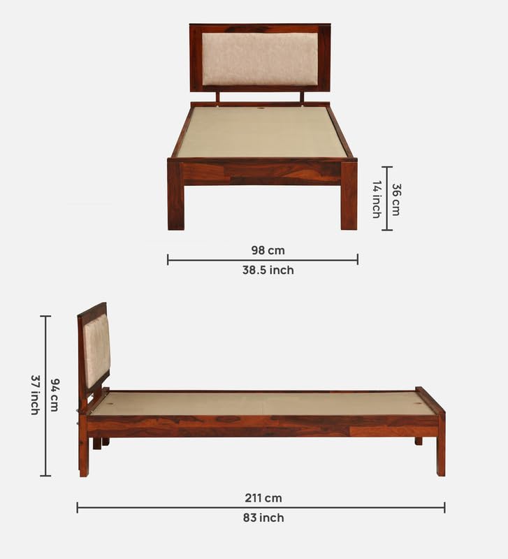 Image of Solid Sheesham Wood Pearl Single Bed Without Storage | Wooden Single Bed Cot Palang Furniture for Bedroom Living Room Home and Hotel (Honey Oak Finish)