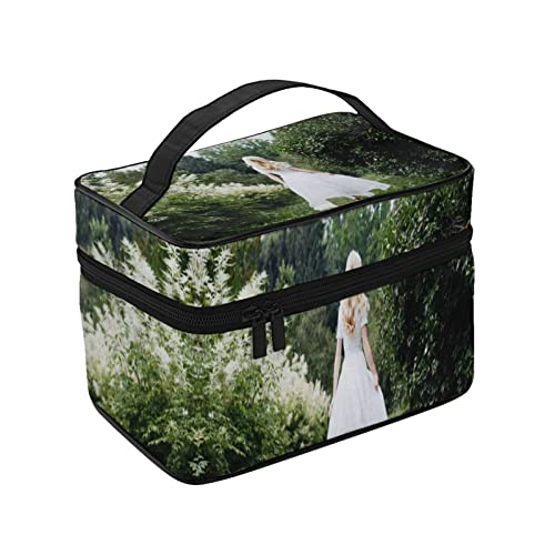 化粧ポーチ メイクポーチ プリンセス風 背影柄 グリーン コスメ収納 便携式 化粧バッグ 化粧箱 プロ用 化粧ケース 持ち運び メイクボックス 大容量 化粧品収納バッグ 洗面用具入れ 旅行 出張用 軽量 小物入れ 化粧道具 カバー付きのファスナー