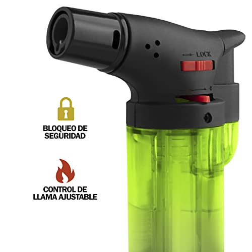 Miniatura 4 de Hibron Soplete De Cocina, Profesional Antorcha Butano Encendedor Mechero, Recargable Mini Culinario, Con Bloqueo De Seguridad Llama Ajustable Para Barbacóa Crema Cámping Gas Precargado , Pack X2