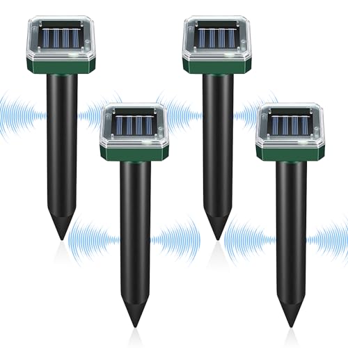 {Ahuyentador de Ratas Solar Ahuyentador Ahuyentador de Ratas, RosyFate 4 Piezas Repelente Ratas Ultrasonido Exterior, Ahuyentador de Topos y Ratones Solar, IP65...