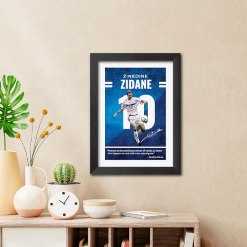 Image of TenorArts Zinedine Zidane Quotes Poster Frame Real Madrid Laminated Photo Framed Painting with Matt Finish Black Textures (12 inches x 9inches)