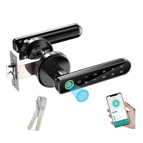 TEKXDD Smart Door 4-in-1 Lock Door Handle Electronic Keyboard Password Bluetooth Smart Lock Biometric Identification Fingerprint Key Digital WiFi Electronic Touch Front Door Home Office Apartment