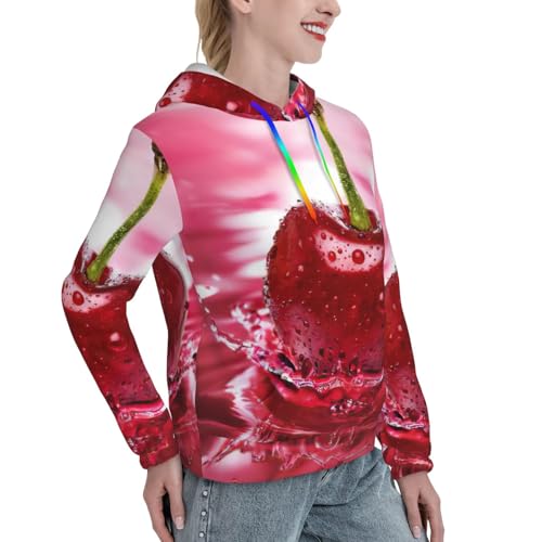 Sweat à capuche cerises imprimé graphique avec poche kangourou