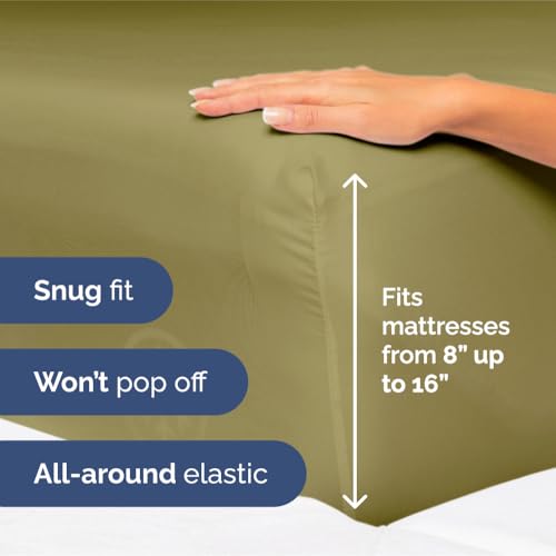 Image of King Size 4 Piece Sheet Set - Ultra Soft & Cooling Sheets - Olive Yellow | Fits 8 Inch to 16 inch Mattress, Wrinkle Free & Fade Resistant with Deep Pockets, Breathable, Comfy Hotel Luxury Bedding