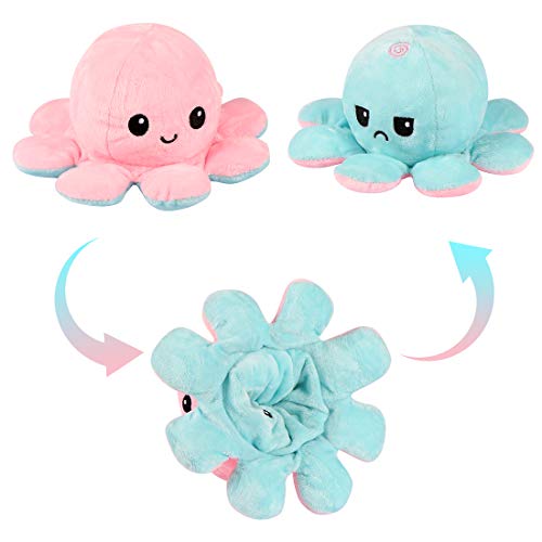 Zaloife Reversible Plüschtier Octopus - Doppelseitiges Flip Kuscheltier, Stofftier Spielzeug Geschenke für Kinder, Mädchen, Jungen und Freunde