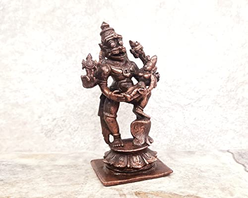 Image of Copper Idols India, 3.6 inches, Handmade Lakshmi Narasimha 243 Gram, Patina Antique Finish, Pack of 1 Piece