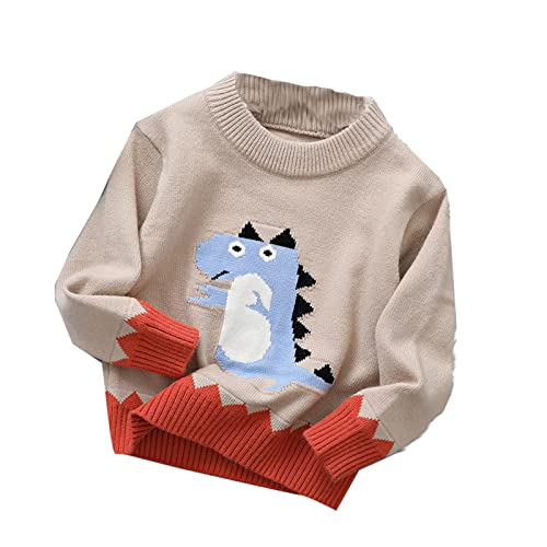 Boys Knitted Coat for Kids Toddler Boys Girls Winter Long Sleeve Sweater Knitted Dinosaur Pattern for (Beige, 3-4 Years)