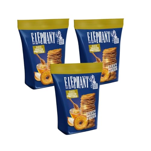 Juego de 3 pretzels de elefante, mostaza, cebolla y divertido safari para aperitivos, juego de 3 pretzels prensados al horno, dulce y picante