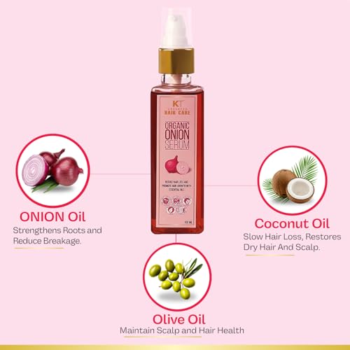 Image of KT Professional Organic Onion Leave-In Hair Serum | Reduce Hair Fall, Strengthen Roots, Promote Growth | Lightweight & Non-Greasy | Safe for long-term daily use | 100ML