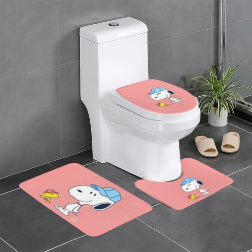 バスマット スヌーピー かわいい アニメ トイレマット 3点セット 便座カバー フタカバー 人気 漫画 足ふきマット 暖房 ふんわり 滑り止め 吸水 洗える 抗菌 防臭