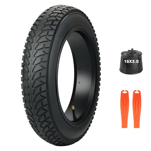 FOMAS 16 inch Fat Bike Tire 16 x 3.0 inch Heavy Duty Anti-Slip Foldable Replacement All Terrains Tire for E-Bike Kids Snow Bike (Black 1 Pack with Inner Tube 16 x 3.0 inch)