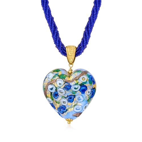 Ross-Simons Italian Multicolored Murano Heart Pendant Necklace in 18kt Gold Over Sterling