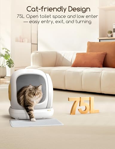 MeoWant Automatic Cat Litter Box, Large Opening Self Cleaning Litter Box with Safety Protection for Multiple Cats, App Control, Odor-Free, 75L Space, Yellow - Image 3