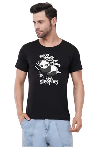 Image of Caseria Men's Cotton Printed T-Shirt -Dreams Keep Sleeping | 100% Cotton | Half Sleeves | Regular Fit | Printed | Round Neck | Graphic T Shirt