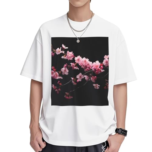 T-shirt en coton fleurs de cerisier femme, tunique ample à manches courtes col rond