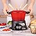 Mabeeze Cast Iron Fondue Pot Set for Cheese, Chocolate or Meat - Red Enameled 1.6 Qt Pot - Includes 6 Fondue Forks