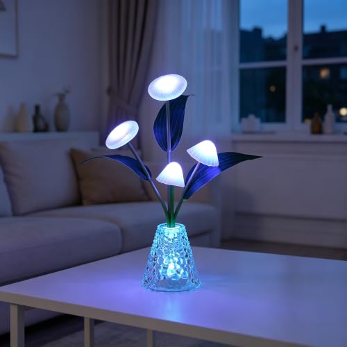 Image of Jellyfish Table Lamp Color-Changing Night Light with Water Ripple Vase | Indoor Outdoor Decorative Ambient Lamp Holiday Gift, Cordless Battery Powered Desk Light for Home Decor & Birthday Gift