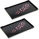 JapanBargain 4826, Set of 2 Serving Trays Japanese Plastic Lacqured Tea Trays Sake Tray Sushi Plates Snack Plates, Made in Japan
