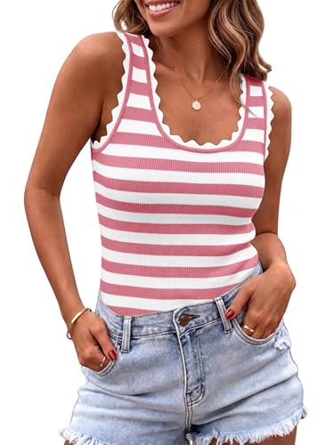 Image of Saodimallsu Womens Ribbed Knit Tank Top Summer Sleeveless Square Neck Casual Basic Slimming Sweater Vest Tops