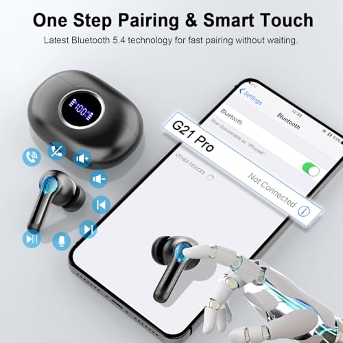 Image of Wireless Earbuds, 2026 Bass-3.0 Bluetooth 5.4 Headphones 3D-Stereo Ear Buds, 4 ENC Noise Cancelling Mic, 40+Hrs USB-C in-Ear Earphones, IP-X7 Waterproof Sport Workout Gym for Laptop Pad Android iOS