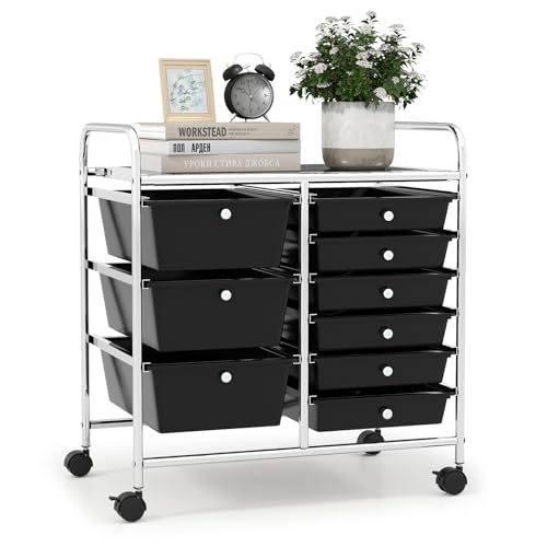 Image of LDAILY 9 Drawer Rolling Storage Cart, Rolling Cart with Drawers for Classroom, Art Supply Craft Organizer on Wheel with Metal Frame & Handles for Home Office School
