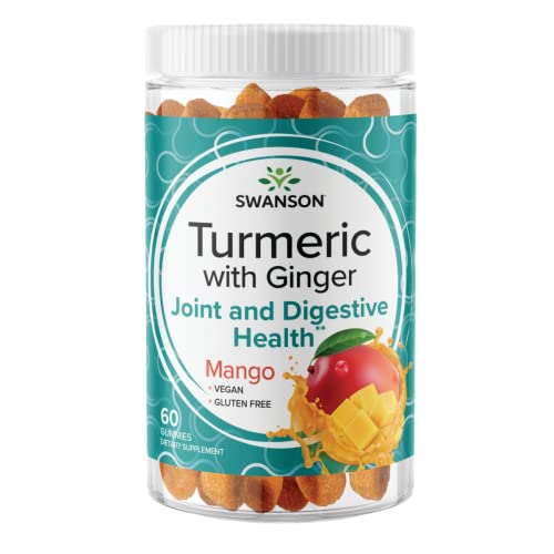 Swanson Turmeric With Ginger Gummies - All Natural Supplement Promoting Digestive & Immune System Health - Helps To Support Joint Function & Movement Ability - (Mango, 60 Gummies) #TOP6
