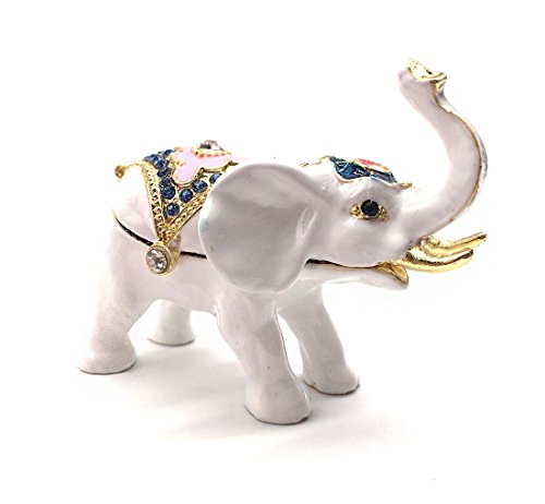 Waltz&F White Elephant Ring Holder Trinket Box Animal Figurine Collectible Large Jewelry Box