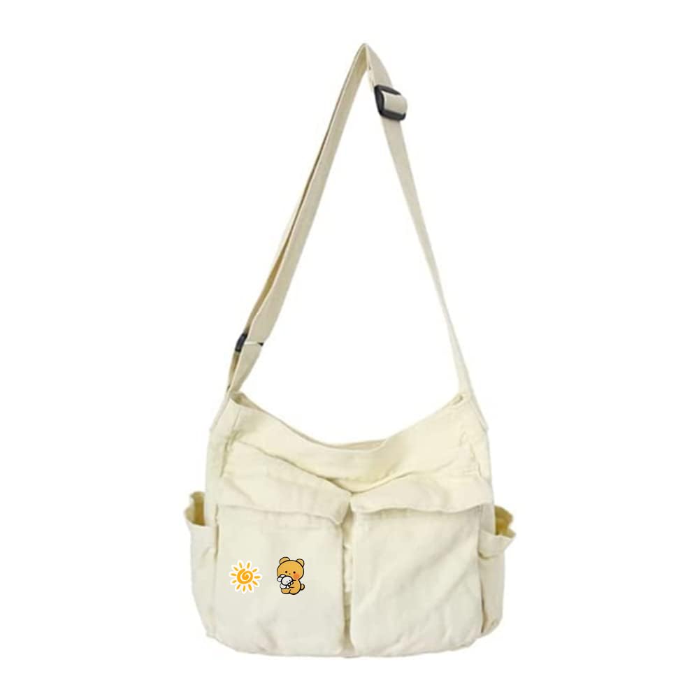 Canvas Messenger Bag Large Hobo Crossbody Bags with Multiple Pockets