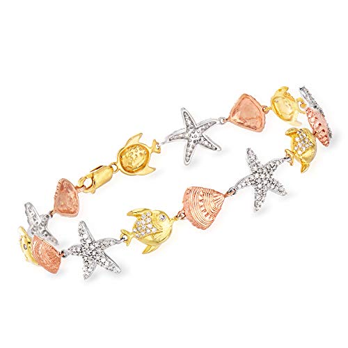 Ross-Simons 1.00 ct. t.w. Diamond Sea Life Bracelet in Tri-Colored Sterling Silver. 7 inches