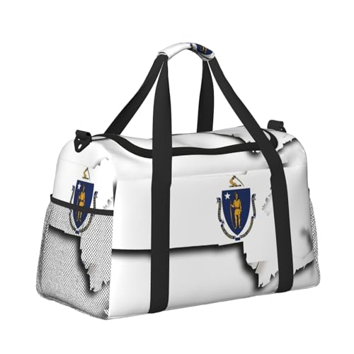 Massachusetts State Flag Map print Travel Duffle Bag Gym Bag for Women,Puffer Tote Bag,Weekender Overnight Bag Organizer3