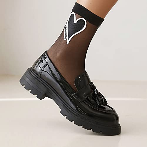 Women's Fashion Black Loafers, Patent Leather Fringed Loafers, Black Platform Loafers, Slip-On Work Loafers, Retro Oxford Shoes，Flat Loafers, Plus Size Shoes #TOP5
