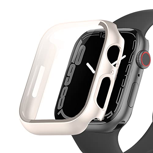 【2022改良モデル】CABOBE Apple Watch 用ケース 49mm 45mm 44mm 41mm 40mm 対応 アップルウォッチ カバー ガラスフィルム 一体型 Apple Watch 8/ultra/7/6/se/5/4 日本旭硝子材 二重構造 apple watch 用カバー アップルウォッチ ケース PC素材 全面保護 耐衝撃 装着簡単 (Apple Watch Series8/7,41mm,starlight)