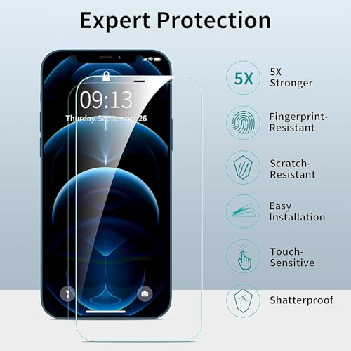 Image of AIBEX Military-Grade Tempered Glass Screen Protector Compatible for iPhone 12 Pro Max with Edge to Edge Coverage and Easy Installation kit