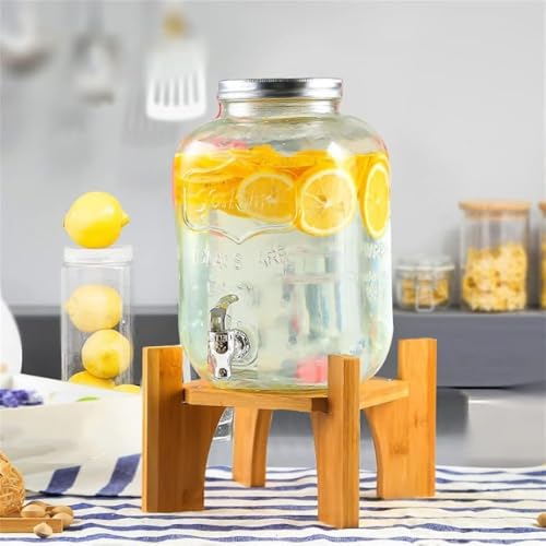 Zxylerガラスドリンクサーバー 蛇口付き飲料ボトル(冷水ボトル/ドリンクポット) 大容量ガラス貯蔵タンク プラムワイン・ジュース・ビール貯蔵容器 密閉タンク設計 家庭・パーティー・カフェ用 衛生的貯蔵ボトル