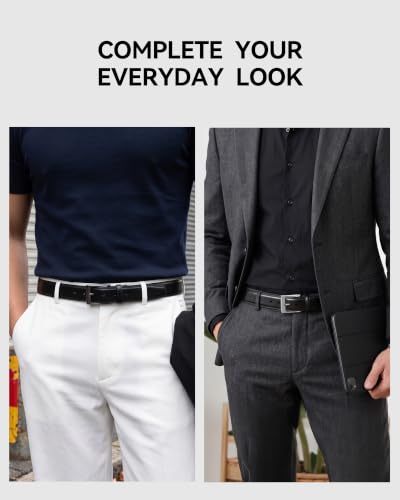 Image of CHAOREN Leather Dress Belt Men 2 Pack - 1 3 /8 inch Mens Belts for Work Business Casual Jeans