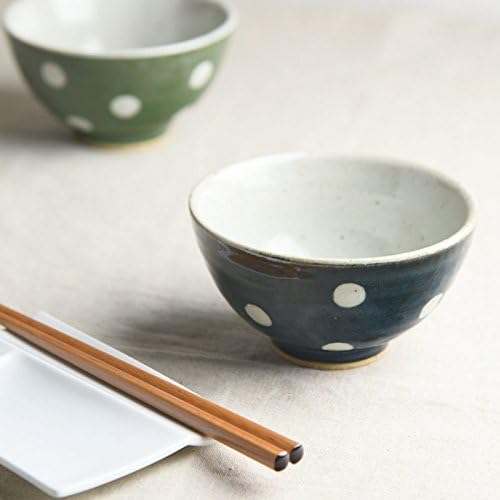Yamani Ceramic Mino-Yaki Handmade Round Japanese Rice Bowl Indigo Blue Dot Pattern Coffee Mug Bowl from Japan