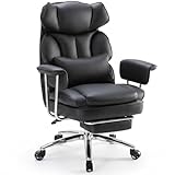 Sweetcrispy Executive Home Office Desk Chair - Ergonomic Big Tall High Back with Footrest & Lumbar Support, Reclining Height Adjustable, Comfy PU Leather Computer Gaming with Swivel Wheels, Black