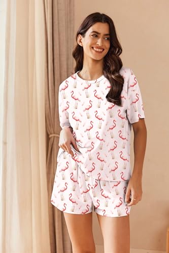 Image of Ekouaer Cotton Pajamas Set for Womens Soft Short Sleeve Lounge Set Shorts Sleepwear Set 2 Piece Pjs Sets
