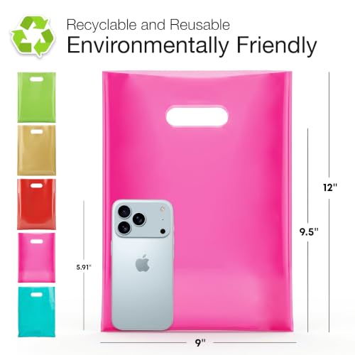 Image of Choice Marts 100 Multicolor Plastic Bags With Handles 9x12 Merchandise Bags