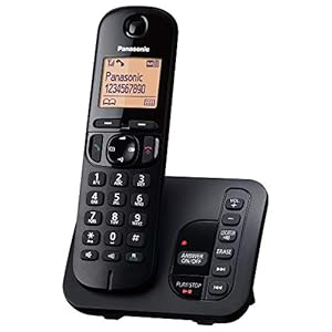 Panasonic KX-TGC220EB DECT Cordless Phone with Answering Machine, 1.6 Inch Easy-to-Read Backlit Display, Nuisance Call Blocker, Hands-Free Speakerphone, ECO Mode – Black, Single Handset Pack