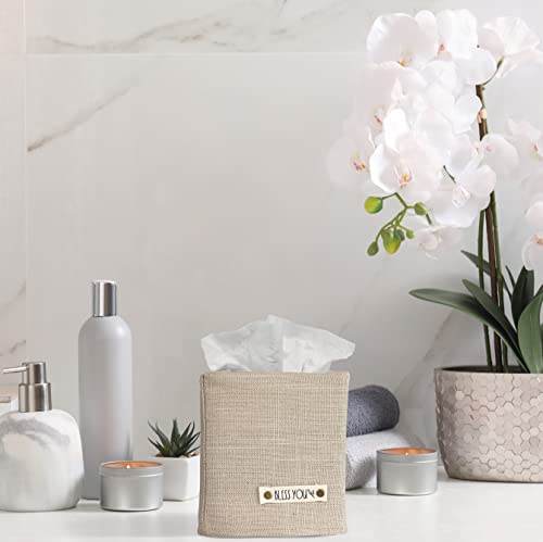 Kibaga KIBA-TISSUE-BEIGE Stylish Tissue Box Cover - This Beige Linen Holder Instantly Covers Your Square Tissue Boxes thumb #4