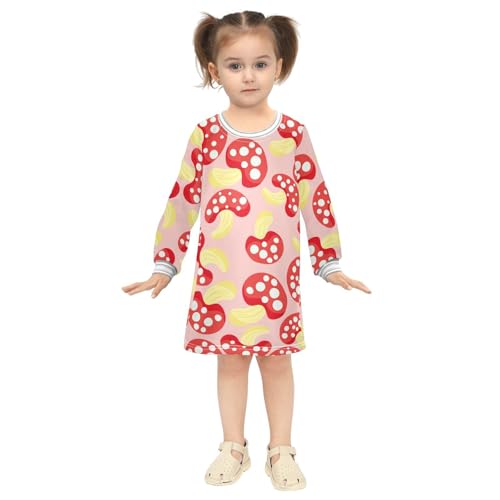 Mushroom Dots Girls Dresses Long Sleeve Sweatshirt Dress for Girls Winter Toddler Casual A Line Dresses Size 2-8T4