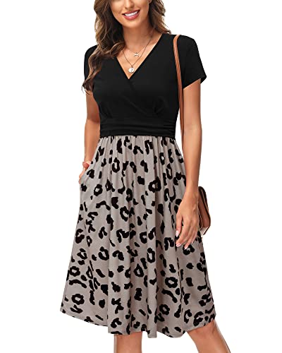 Gootuch Women's Short Sleeve Dress Floral Wrap Beach Casual Summer V Neck Dresses With Pockets(Floral03,L) #TOP2