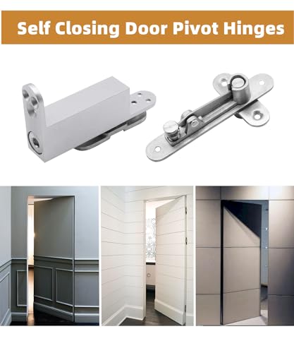 2024 New Self Closing Door Pivot Hinges,Heavy Duty Hidden Door Hinges,360 Degree Shaft Stainless Steel Pivot Hinge System fits for Wood Secret Door(Self Closing L Shape)