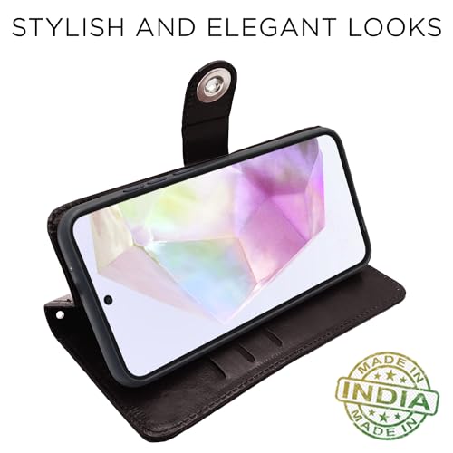 Image of Pikkme Samsung Galaxy A35 5G Flip Cover Leather Finish | Inside TPU with Card Pockets | Wallet Stand and Shock Proof | Complete Protection Button Flip Case (Coffee)