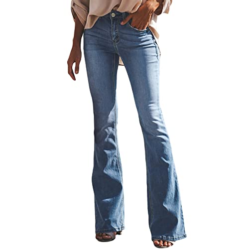 Jean évasé taille haute : pantalon en jean stretch à jambe large